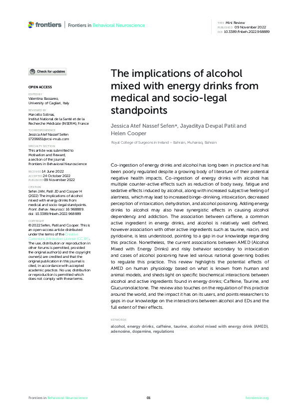 (PDF) The implications of alcohol mixed with energy drinks from medical