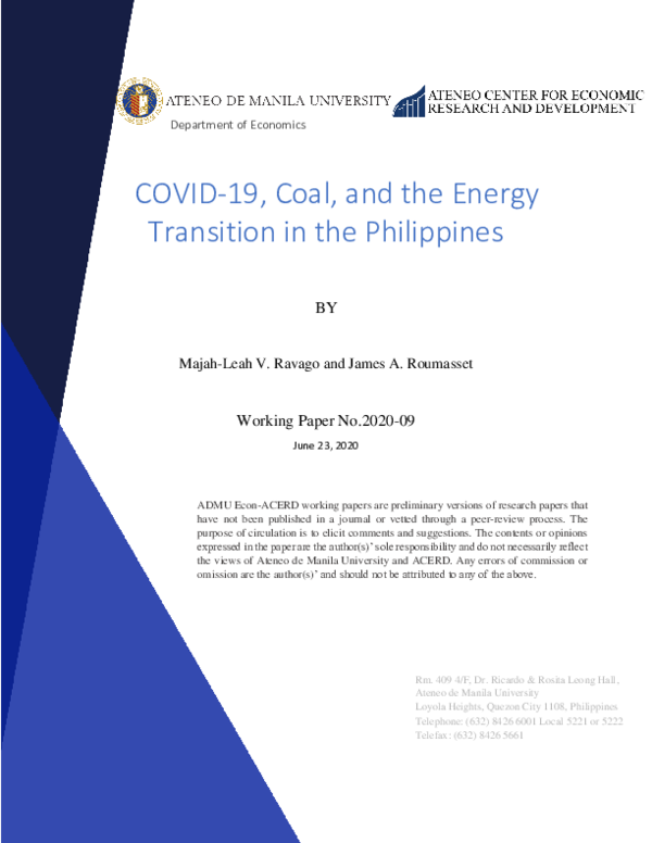 (PDF) COVID-19, Coal, and the Energy Transition in the Philippines