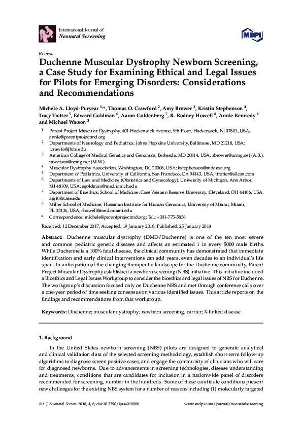 (PDF) Duchenne Muscular Dystrophy Newborn Screening, a Case Study for ...