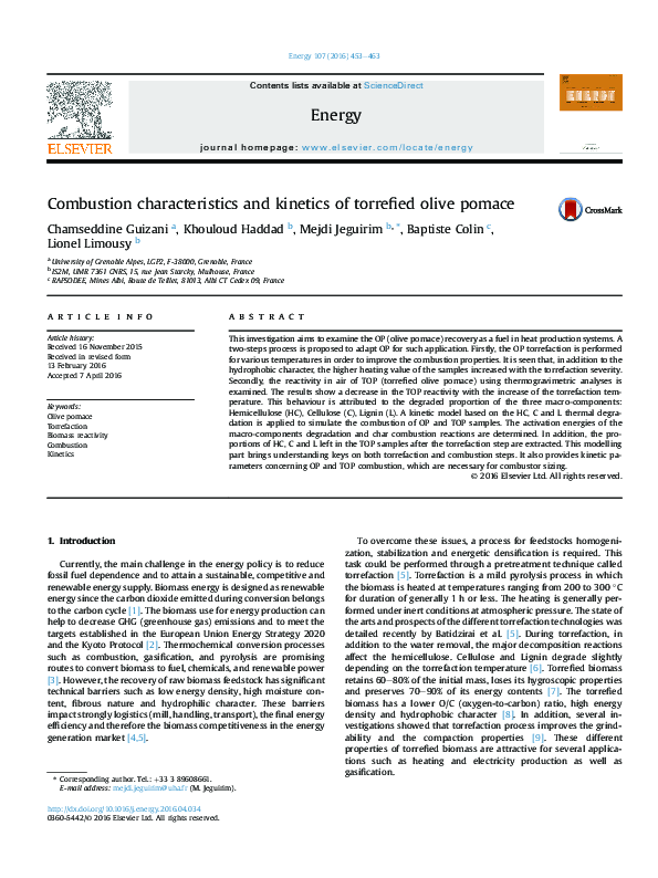 (PDF) Combustion characteristics and kinetics of torrefied olive pomace