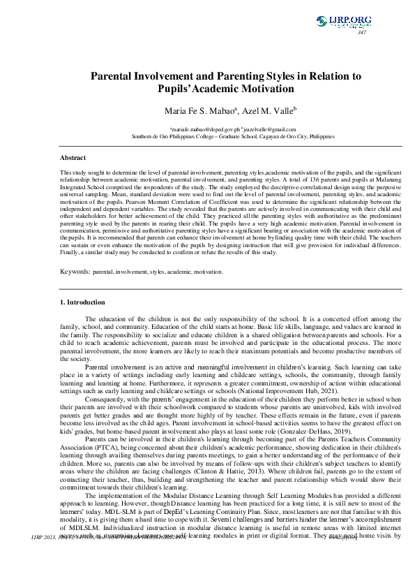 (PDF) Parental Involvement and Parenting Styles in Relation to Pupils ...