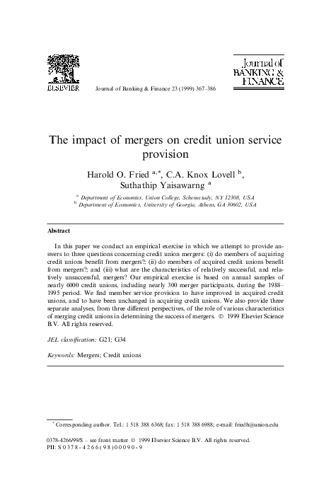 (PDF) The impact of mergers on credit union service provision