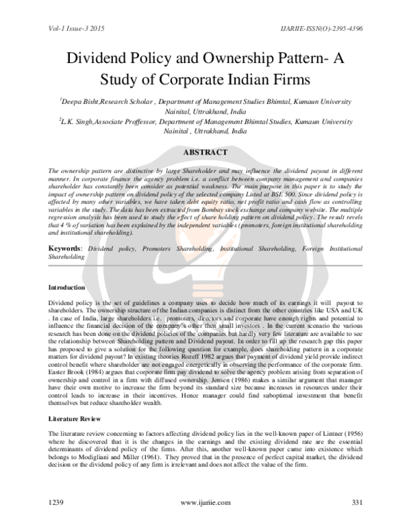 (PDF) Dividend Policy and Ownership Pattern- A Study of Corporate ...
