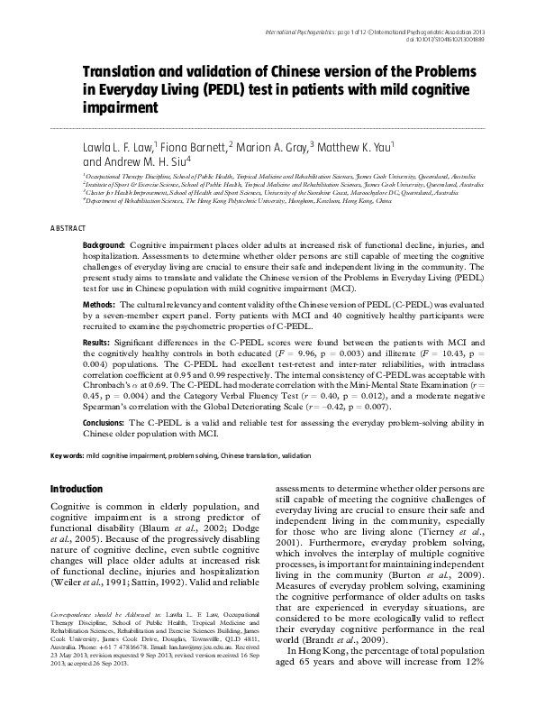 (PDF) Translation and validation of Chinese version of the Problems in ...
