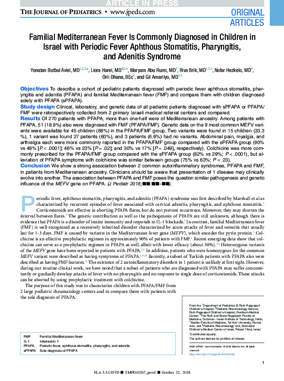 (PDF) Familial Mediterranean Fever Is Commonly Diagnosed in Children in ...
