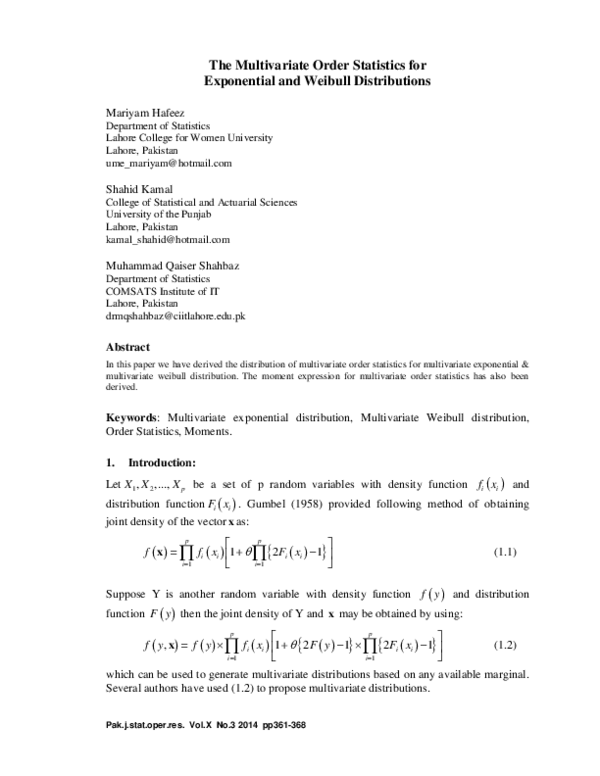 (PDF) The Multivariate Order Statistics for Exponential and Weibull ...