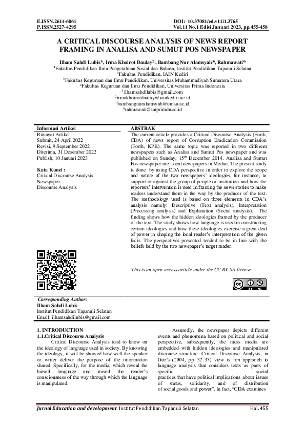 (PDF) A Critical Discourse Analysis of News Report Framing in Analisa ...