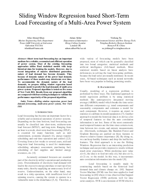 (PDF) Sliding Window Regression based Short-Term Load Forecasting of a ...