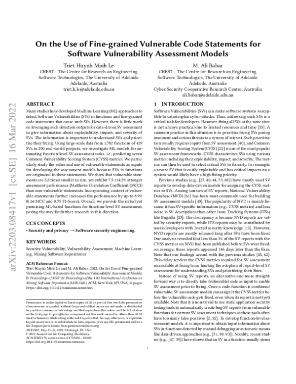 (PDF) On the Use of Fine-grained Vulnerable Code Statements for ...