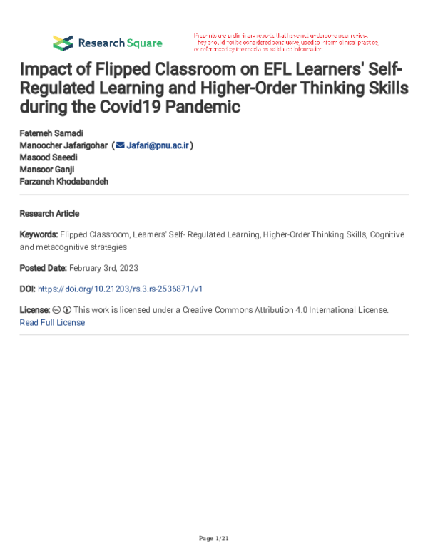 (PDF) Impact of Flipped Classroom on EFL Learners' Self- Regulated ...