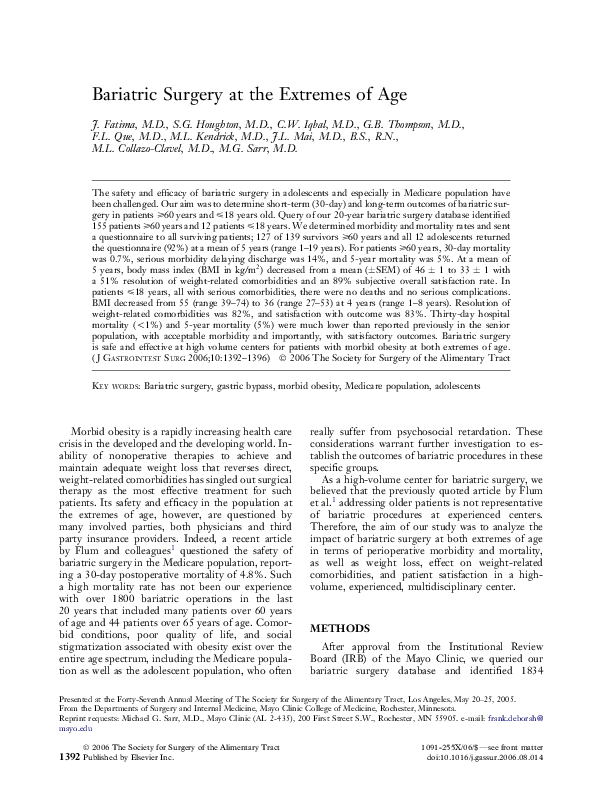 (PDF) Bariatric Surgery at the Extremes of Age