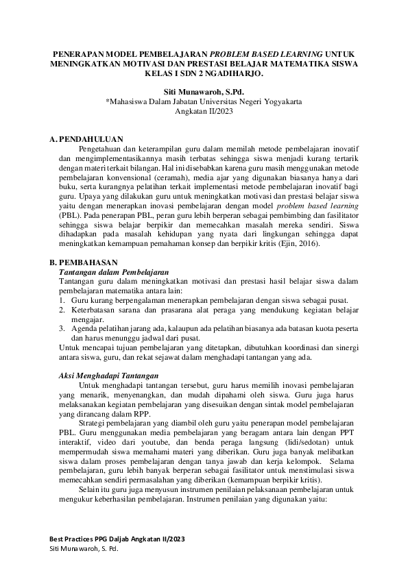 (PDF) PENERAPAN MODEL PEMBELAJARAN PROBLEM BASED LEARNING UNTUK ...