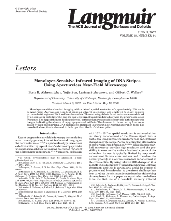 (PDF) Monolayer-Sensitive Infrared Imaging of DNA Stripes Using ...