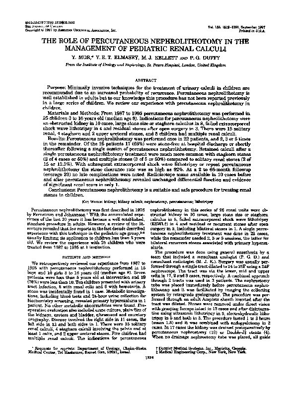 (PDF) The Role of Percutaneous Nephrolithotomy in the Management of ...