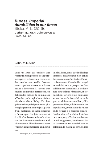 (PDF) Duress: Imperial Durabilities in Our Times