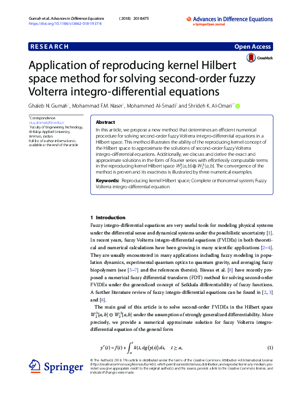 (PDF) Application of reproducing kernel Hilbert space method for ...