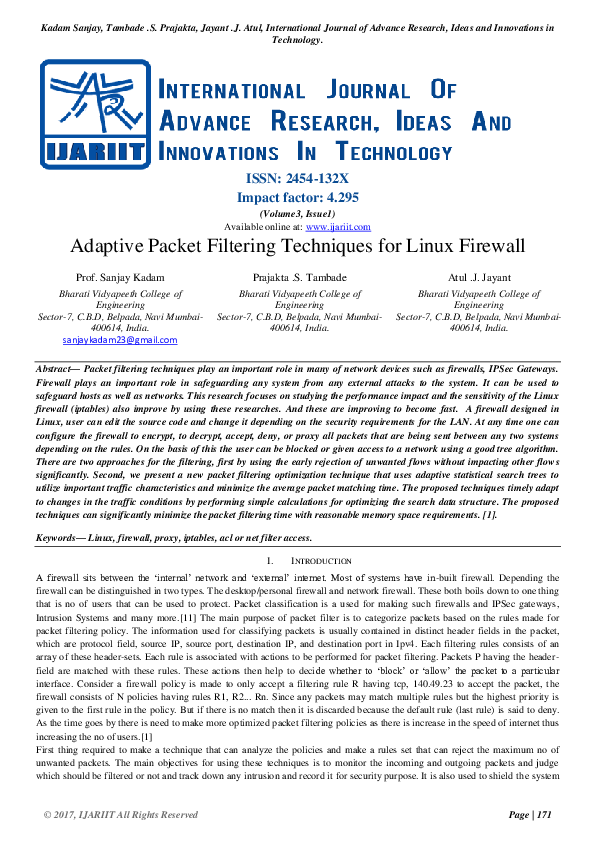 (PDF) Adaptive Packet Filtering Techniques for Linux Firewall