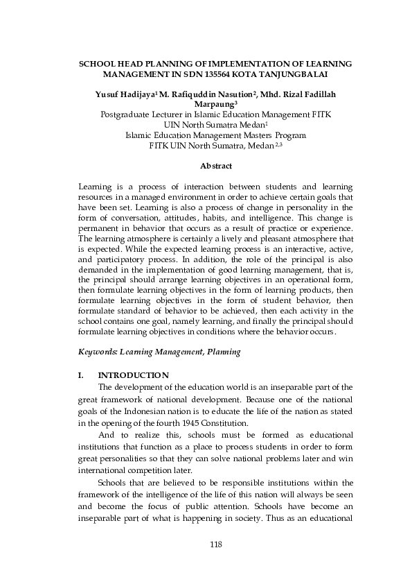 Pdf School Head Planning Of Implementation Of Learning Management In