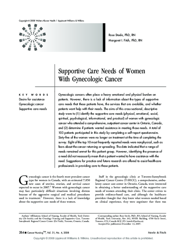 (PDF) Supportive Care Needs of Women with Gynecological Cancer