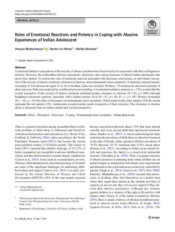 (PDF) Roles of Emotional Reactions and Potency in Coping with Abusive ...
