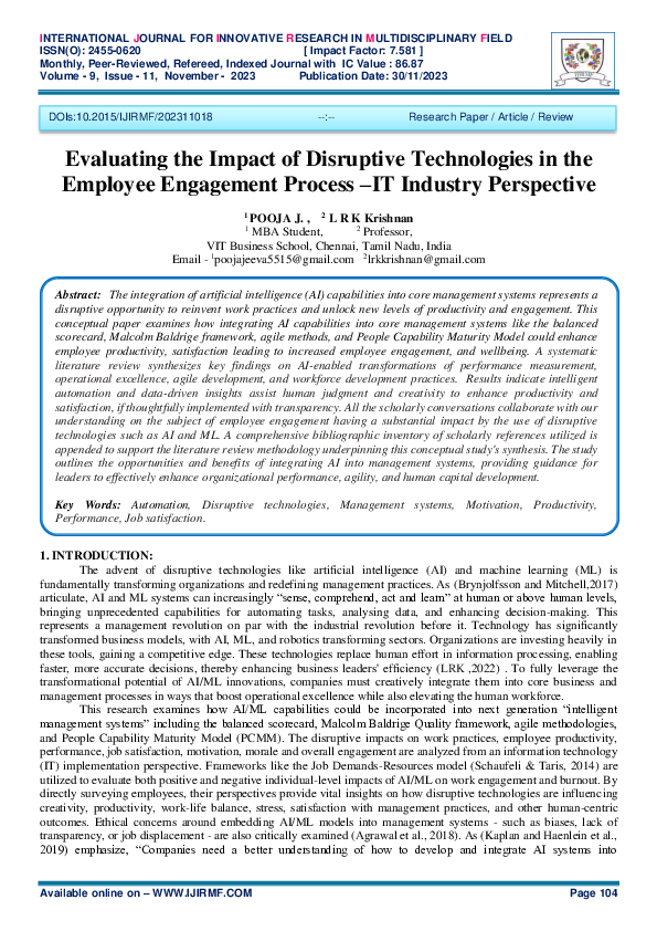 (PDF) Evaluating the Impact of Disruptive Technologies in the Employee ...