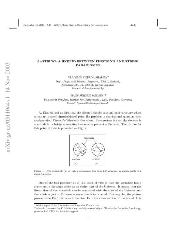 Picture of (PDF) $\Delta-$String: A Hybrid Between Einstein's and String Paradigmes