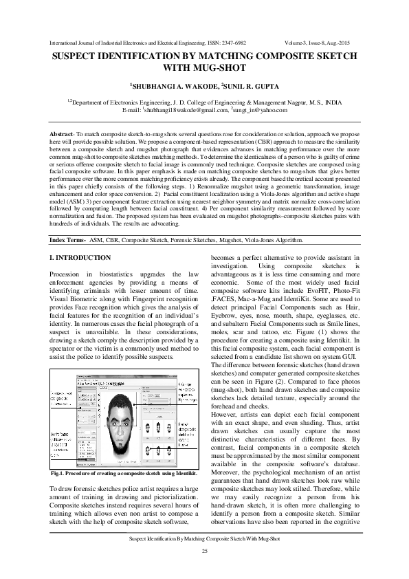 (PDF) Suspect identification by matching composite sketch with mug-shot