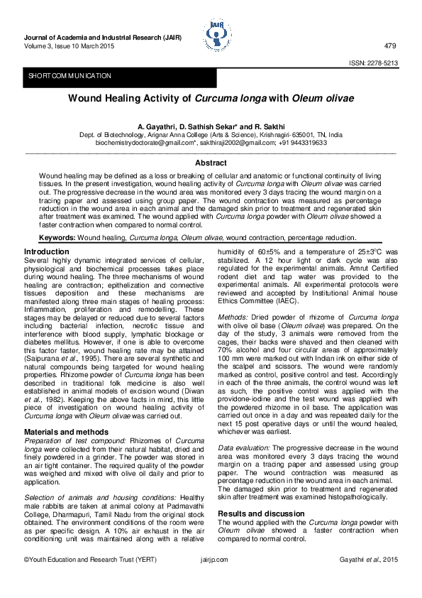 (PDF) Wound Healing Activity of Curcuma longa with Oleum olivae