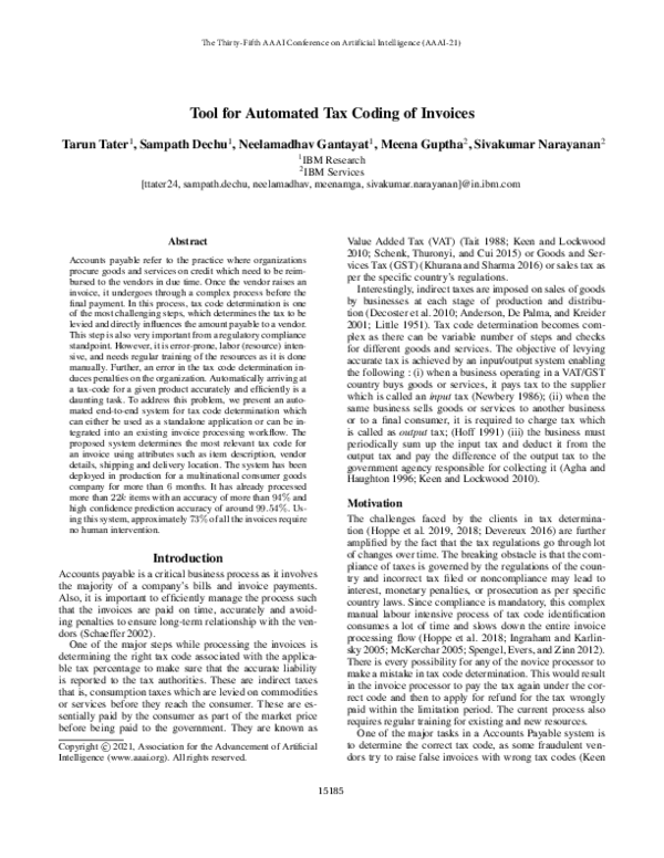 (PDF) Tool for Automated Tax Coding of Invoices