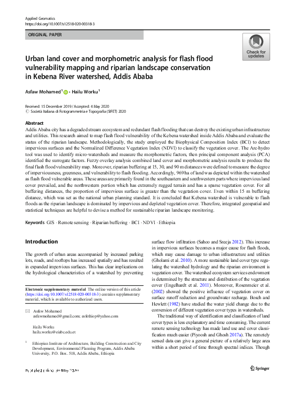 (PDF) Urban land cover and morphometric analysis for flash flood ...