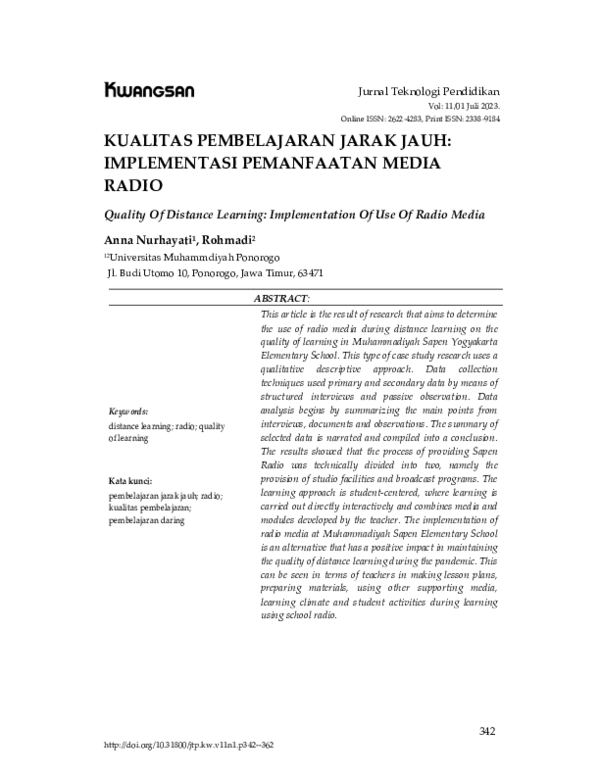 Pdf Kualitas Pembelajaran Jarak Jauh Implementasi Pemanfaatan Media