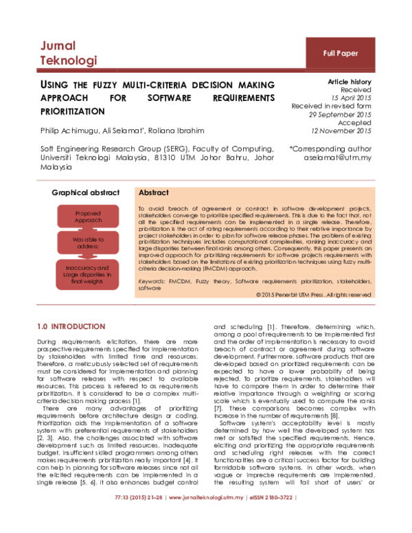(PDF) Using the Fuzzy Multi-Criteria Decision Making Approach for ...
