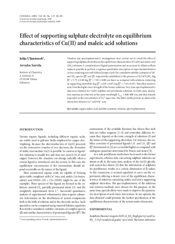 (PDF) Effect of supporting sulphate electrolyte on equilibrium ...