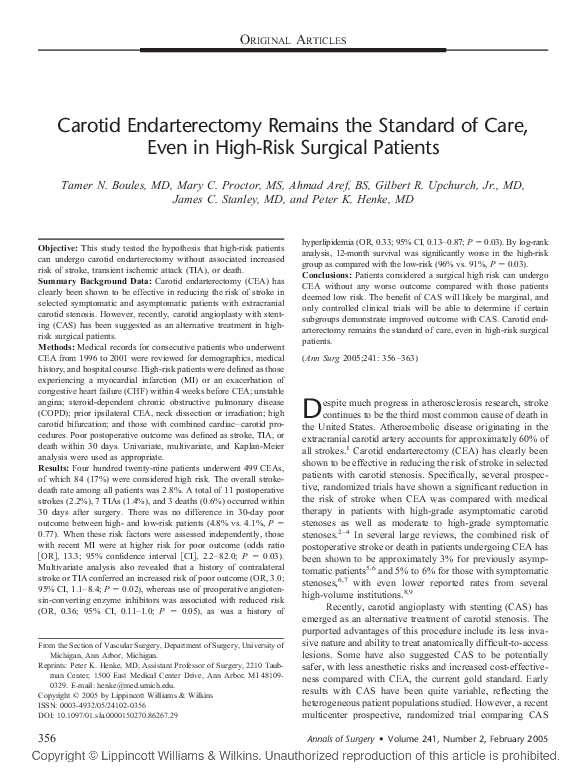 (PDF) Carotid Endarterectomy Remains the Standard of Care, Even in High ...