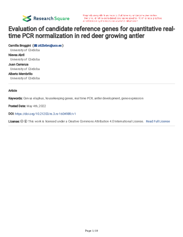 (PDF) Evaluation of candidate reference genes for quantitative real ...