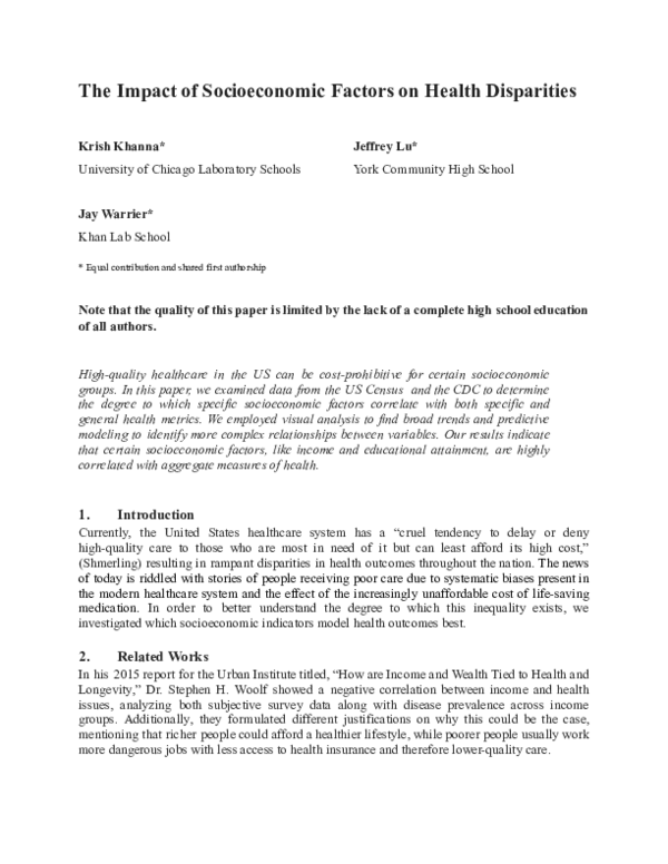(PDF) The Impact of Socioeconomic Factors on Health Disparities