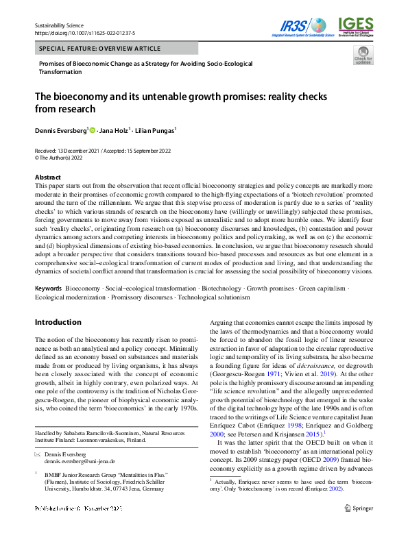 (PDF) The bioeconomy and its untenable growth promises: reality checks ...