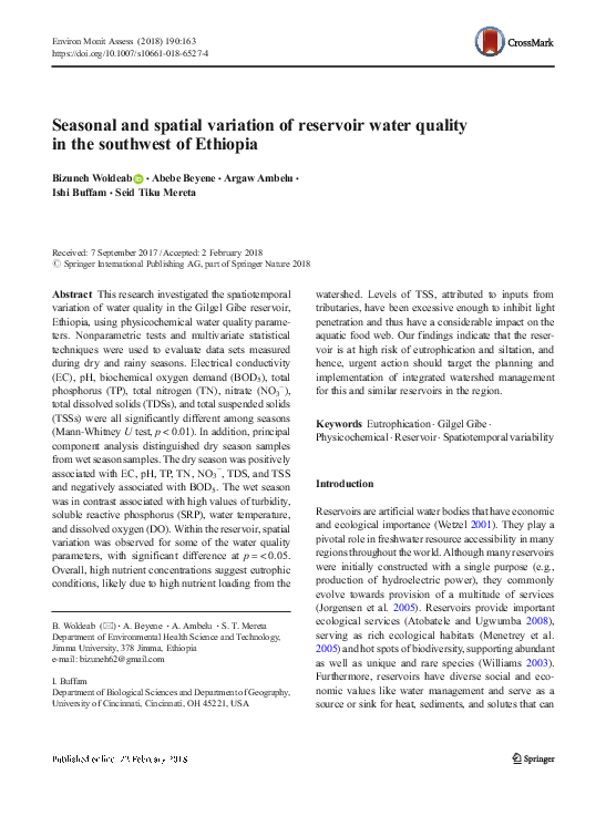 (PDF) Seasonal and spatial variation of reservoir water quality in the ...