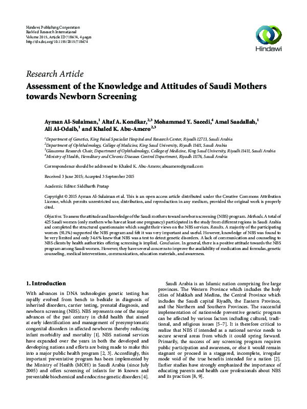 (PDF) Assessment of the Knowledge and Attitudes of Saudi Mothers ...