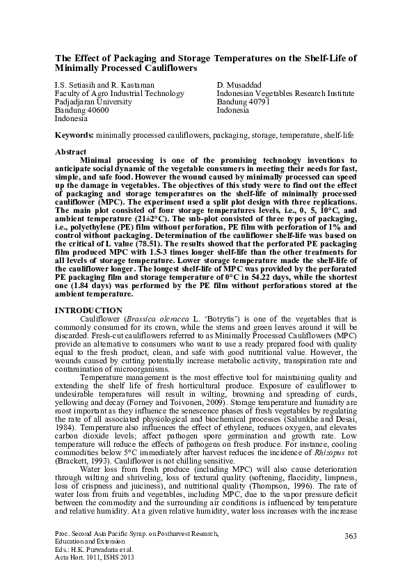 (PDF) The Effect of Packaging and Storage Temperatures on the Shelf ...
