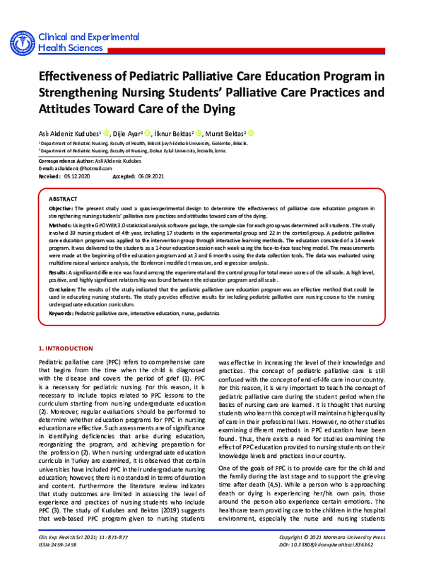 (PDF) Effectiveness of Pediatric Palliative Care Education Program in ...