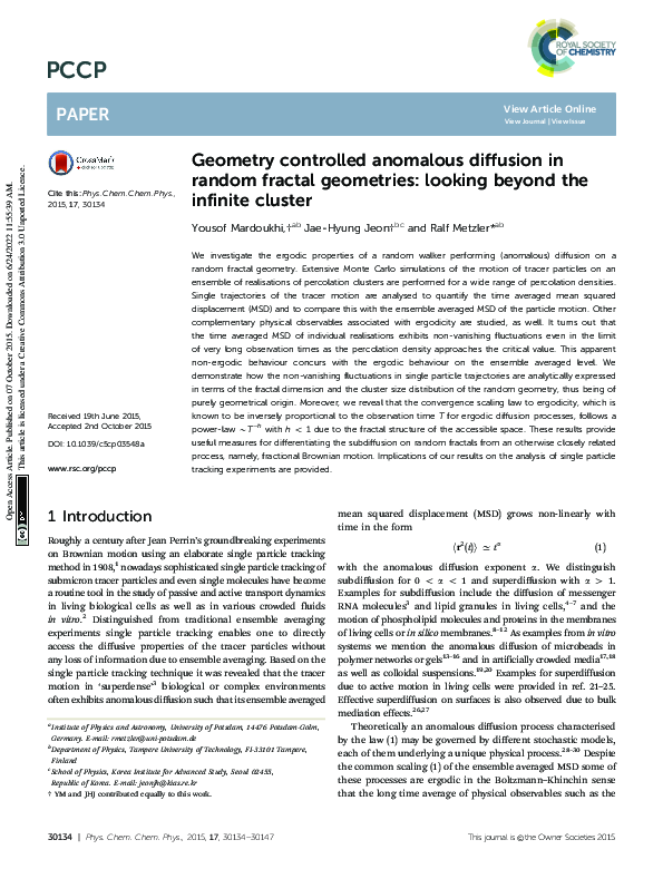 (PDF) Geometry controlled anomalous diffusion in random fractal ...