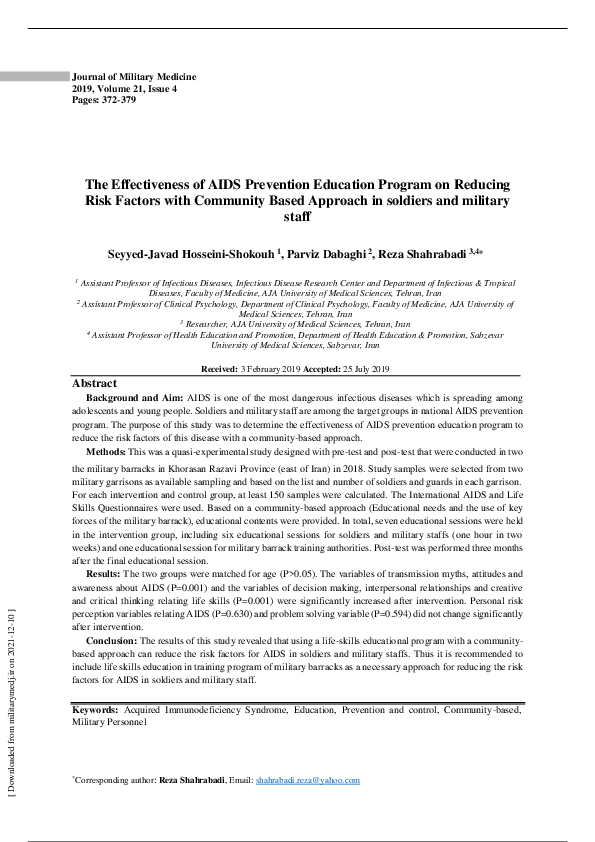 (PDF) The Effectiveness of AIDS Prevention Education Program on ...