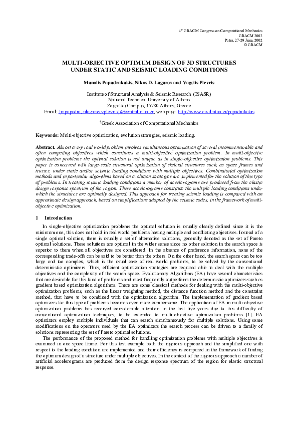 (PDF) Multi-Objective Optimum Design of 3D Structures Under Static and ...