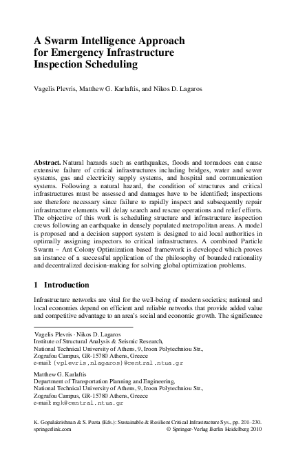 (PDF) A Swarm Intelligence Approach for Emergency Infrastructure ...