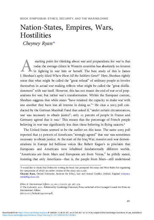 (PDF) Nation-States, Empires, Wars, Hostilities