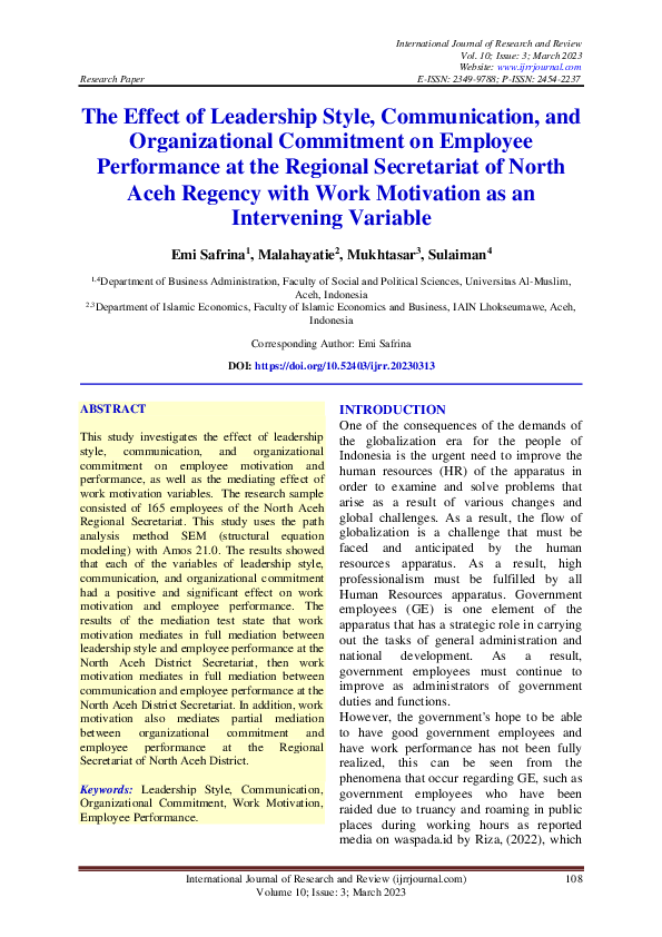 (PDF) The Effect of Leadership Style, Communication, and Organizational ...