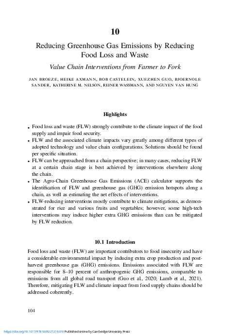(PDF) Reducing Greenhouse Gas Emissions by Reducing Food Loss and Waste