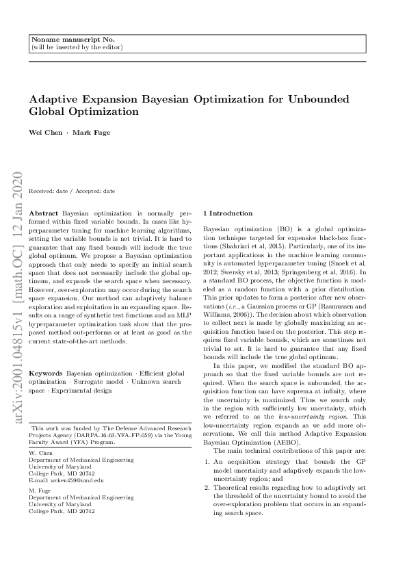 (PDF) Adaptive Expansion Bayesian Optimization for Unbounded Global ...