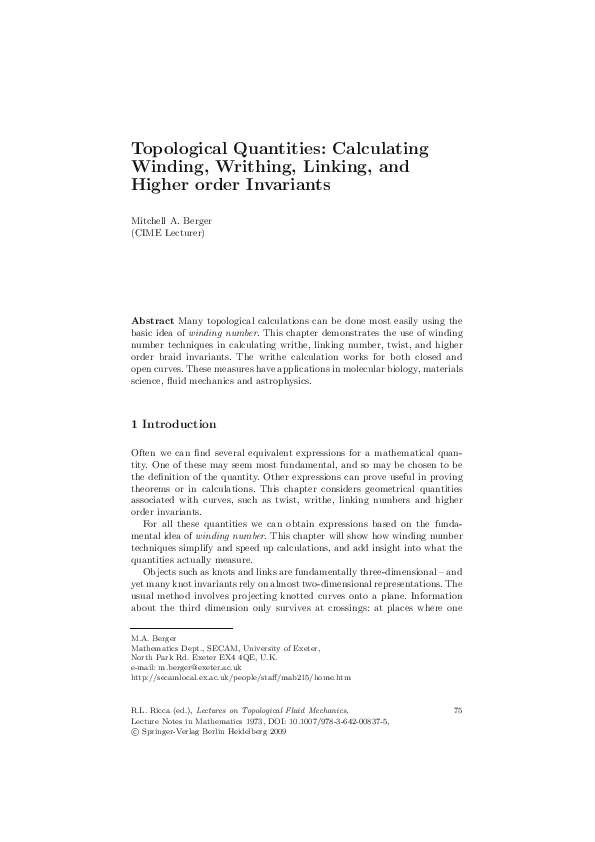 (PDF) Lectures on Topological Fluid Mechanics
